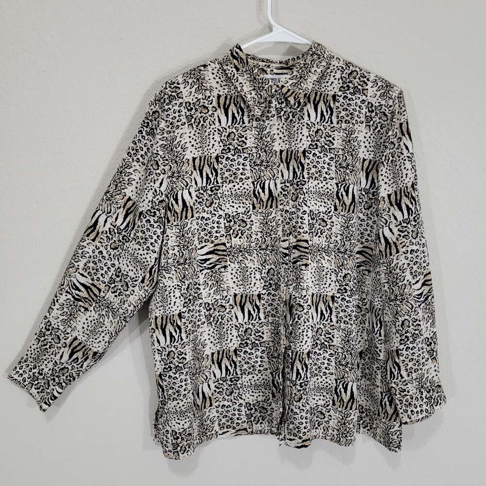Animal Print Blouse Alfred Dunner Women 16W Leopard Office Casual Button up